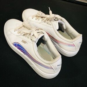 Puma White Sneakers with Iridescent Detail